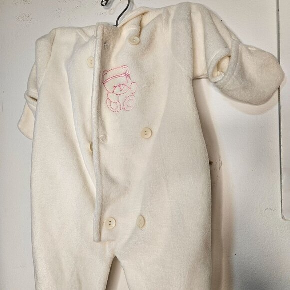 NWT Baby Mon Petit fleece button front hooded off white one piece outfit S 6-9M - Picture 3 of 11